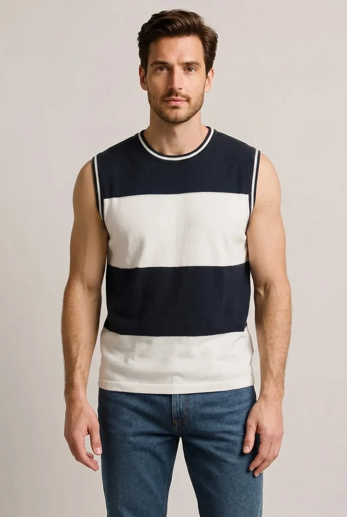 Men Navy Striped T-shirt
