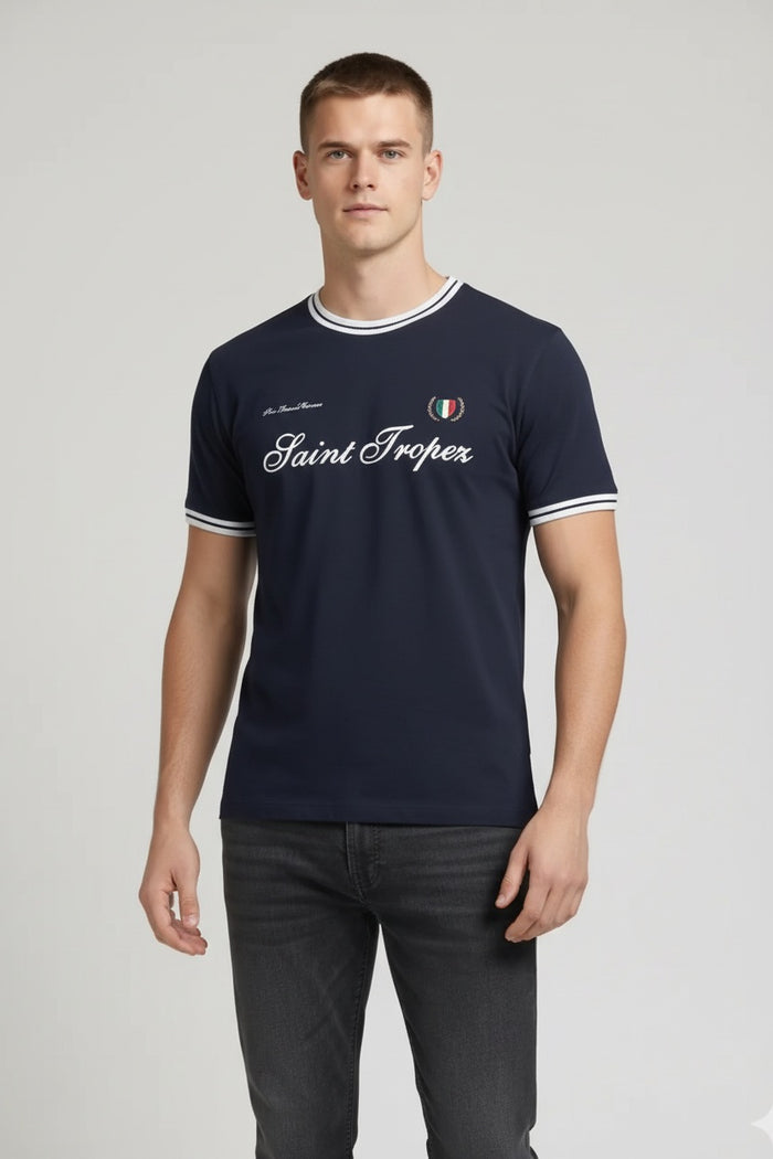 Men Navy Typography Printed T-shirt