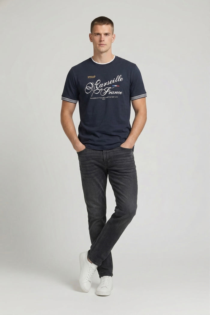 Men navy Typography Printed T-shirt