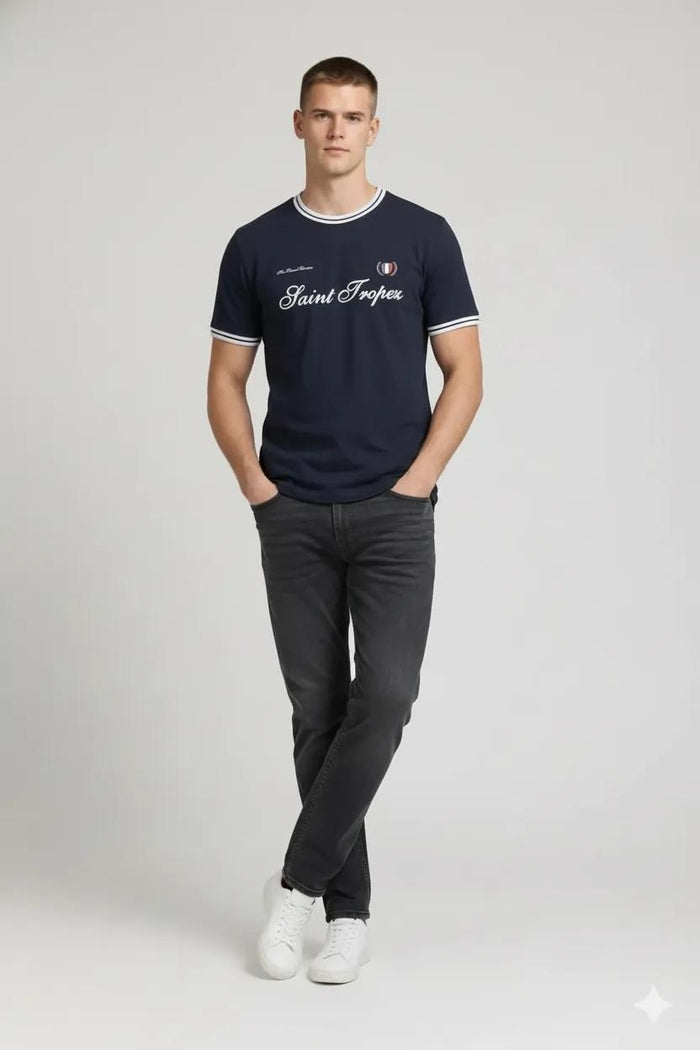Men Navy Typography Printed T-shirt