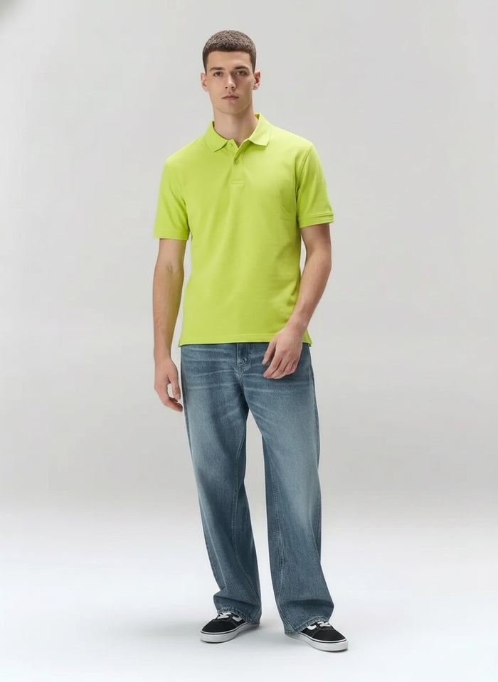 Men Neon Green Polo Collar T-shirt
