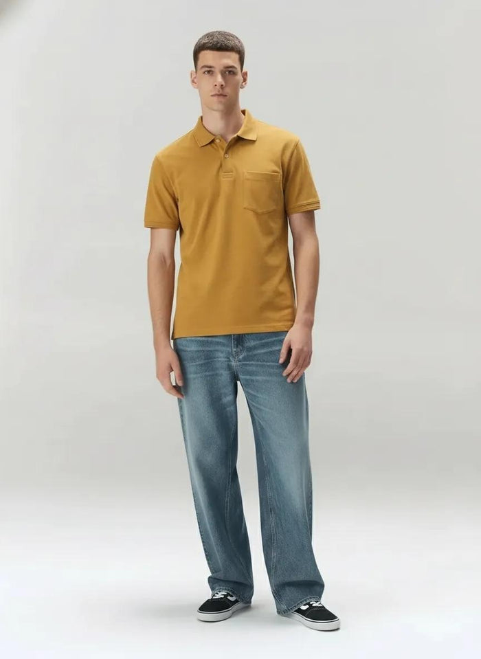 Men Oak Buff Polo Collar Pockets T-shirt