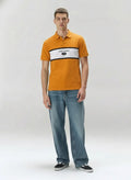 Men Oak Buff Typography Colourblocked Polo Collar T-shirt