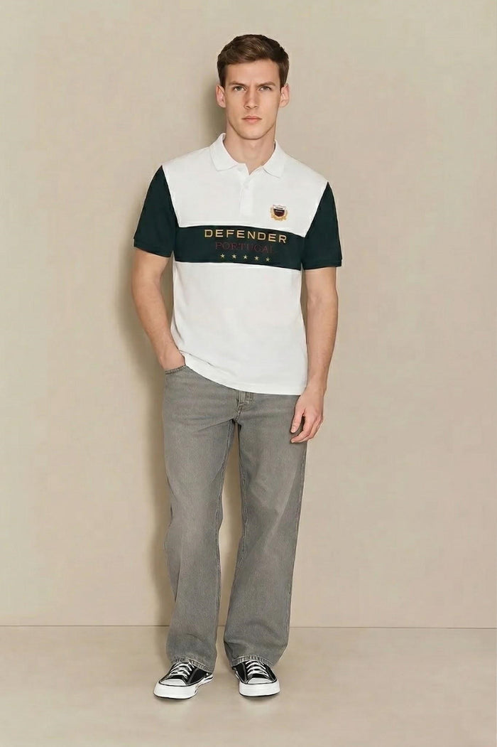 Men Off White Brand Logo Colourblocked Polo Collar T-shirt