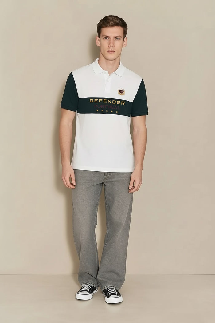 Men Off White Brand Logo Colourblocked Polo Collar T-shirt