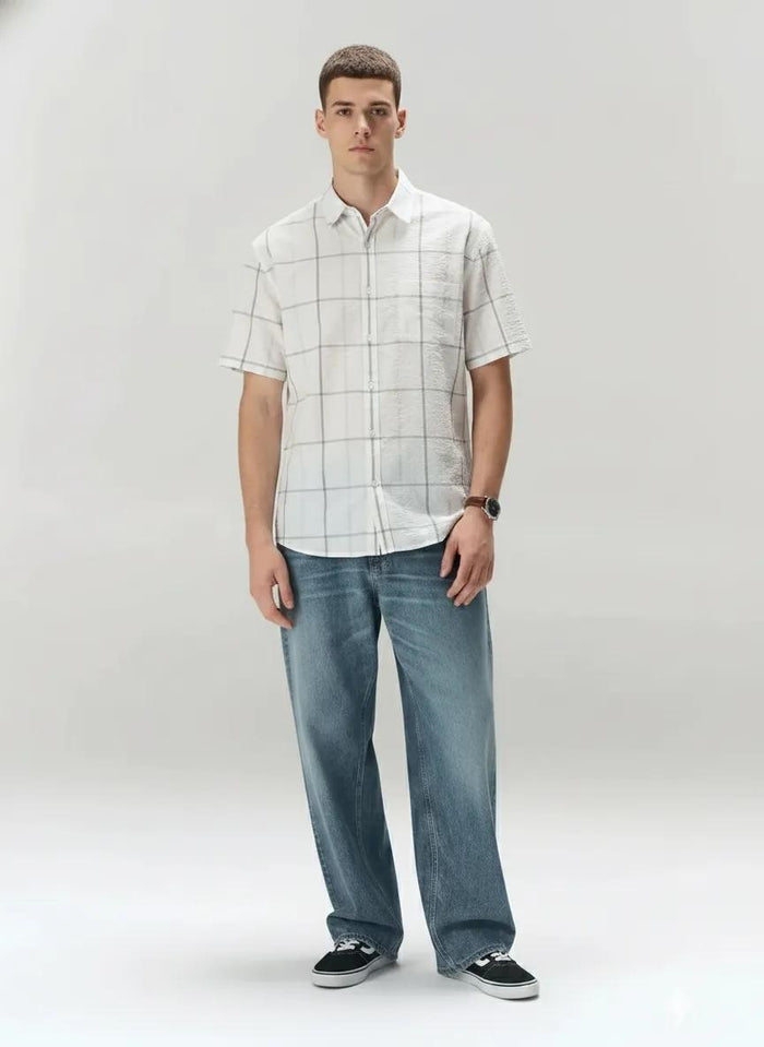 Men Off White Checked Casual Shirt