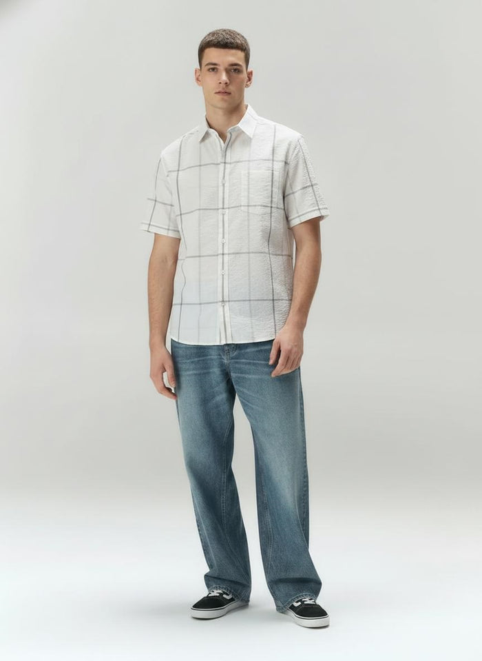 Men Off White Checked Casual Shirt