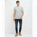 Men Off White Floral Printed Polo Collar T-shirt