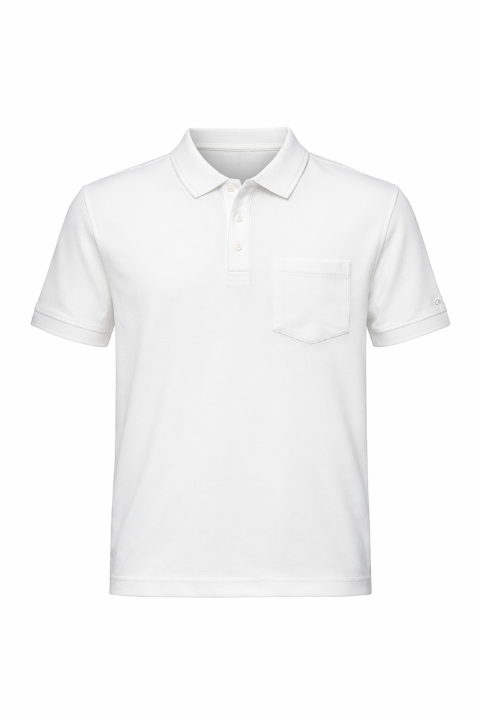 Men Off White Polo Collar Pockets T-shirt