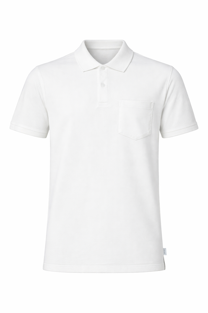 Men Off White Polo Collar Pockets T-shirt
