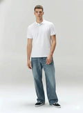 Men Off White Polo Collar Solid T-shirt