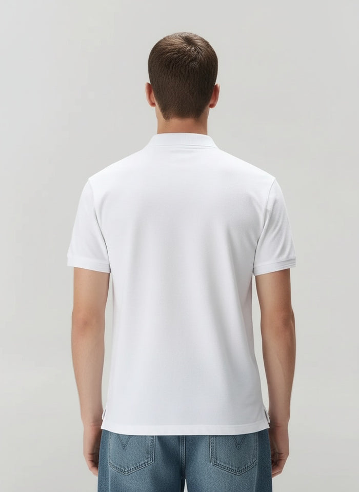 Men Off White Polo Collar Solid T-shirt