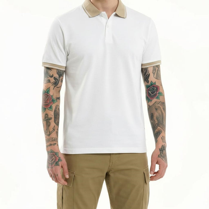 Men Off White Polo Collar T-shirt