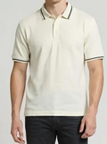 Men Off White Polo Collar T-shirt