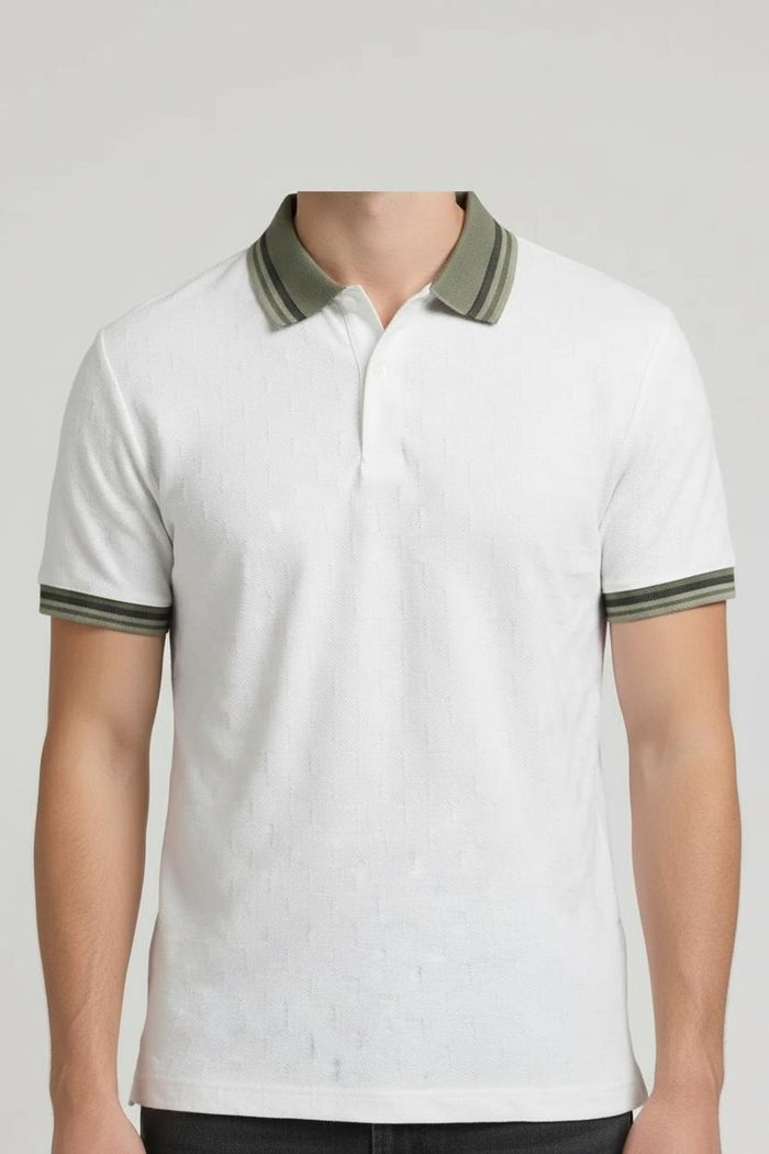 Men Off White Polo Collar T-shirt