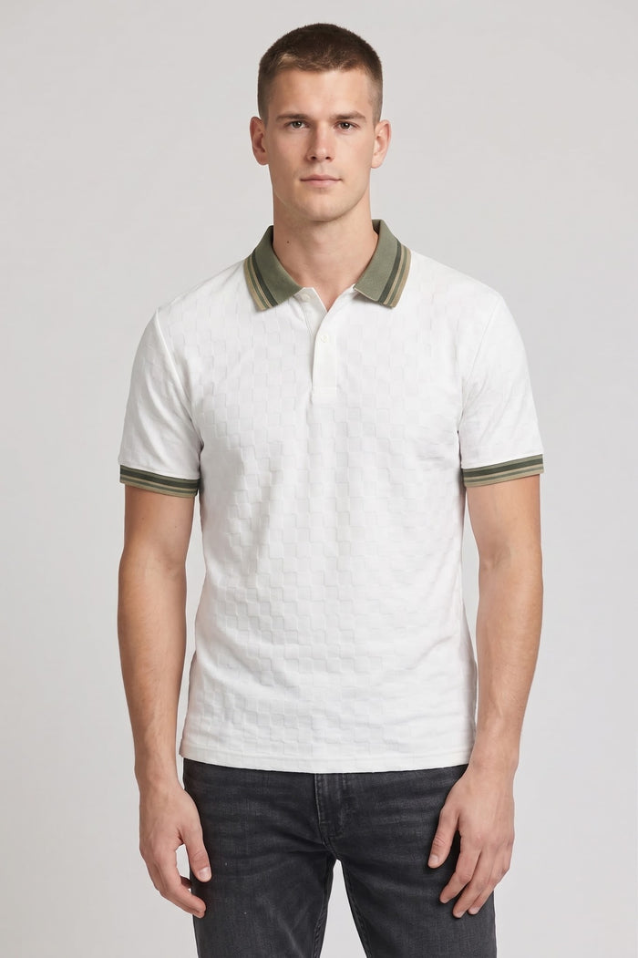 Men Off White Polo Collar T-shirt