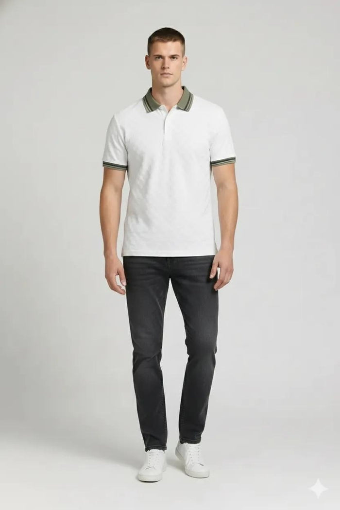 Men Off White Polo Collar T-shirt