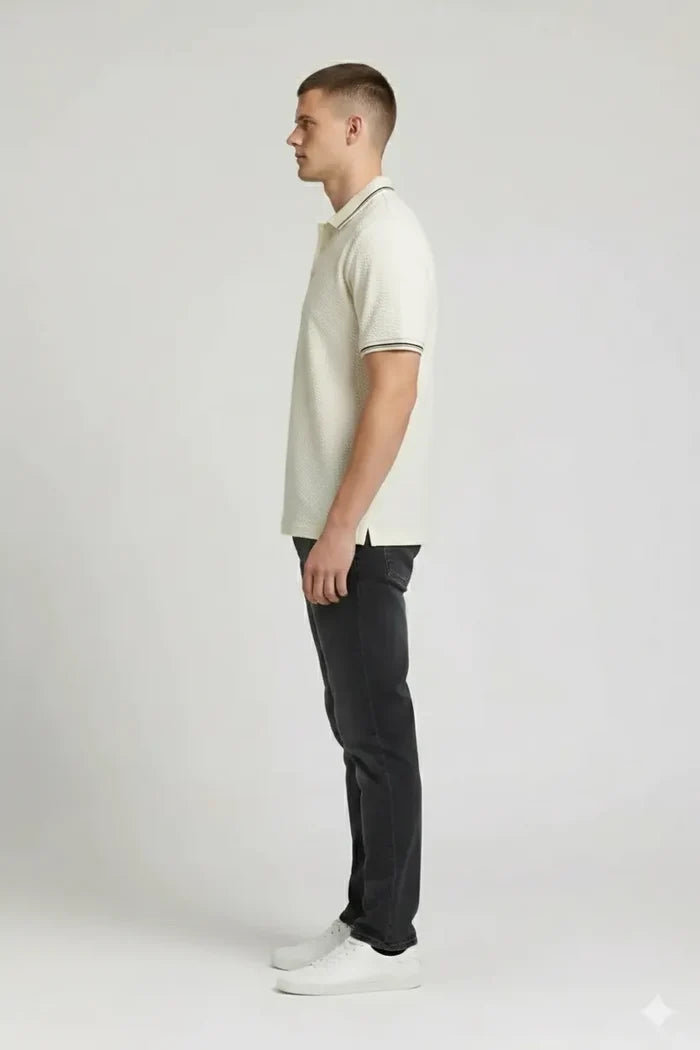 Men Off White Polo Collar T-shirt