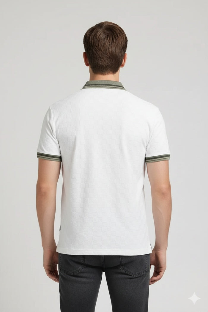 Men Off White Polo Collar T-shirt