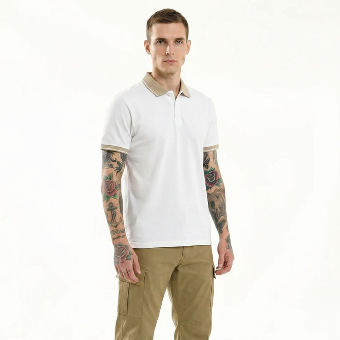 Men Off White Polo Collar T-shirt