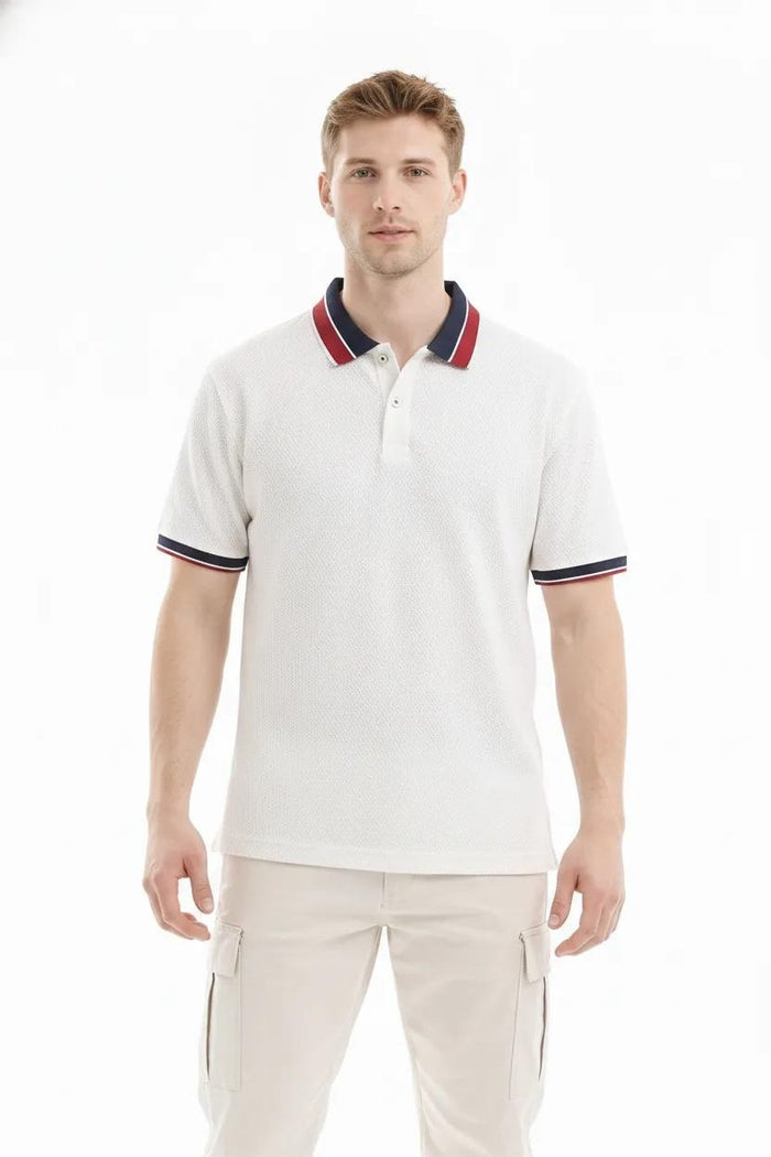 Men Off White Polo Collar T-shirt