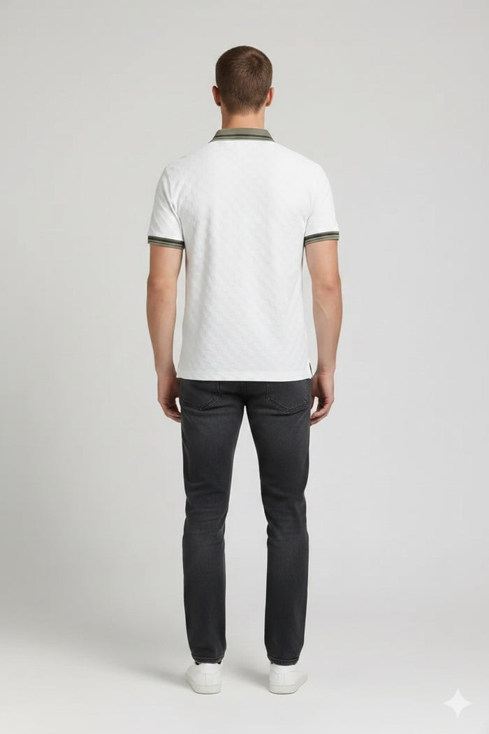 Men Off White Polo Collar T-shirt