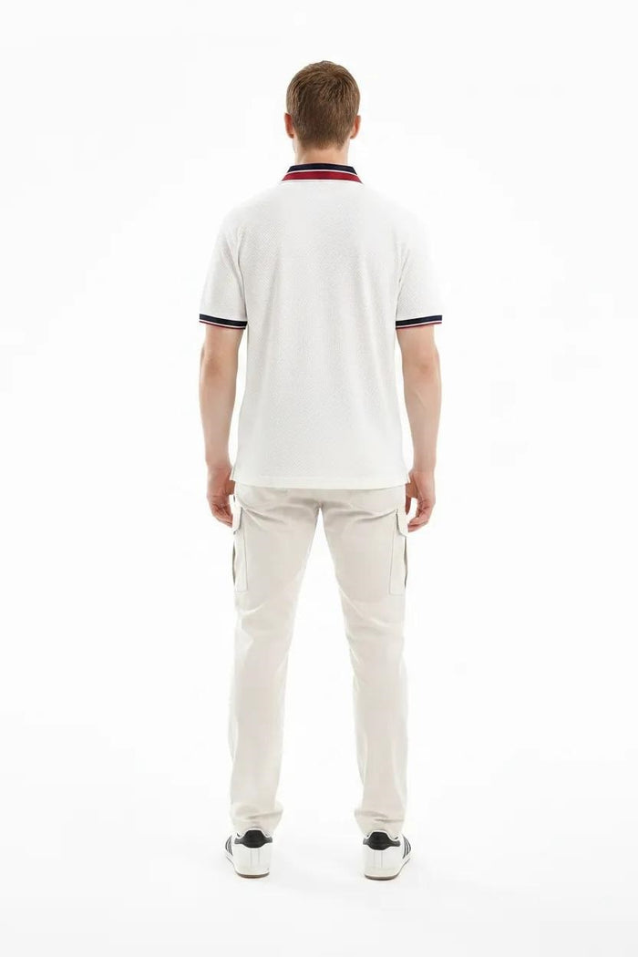 Men Off White Polo Collar T-shirt