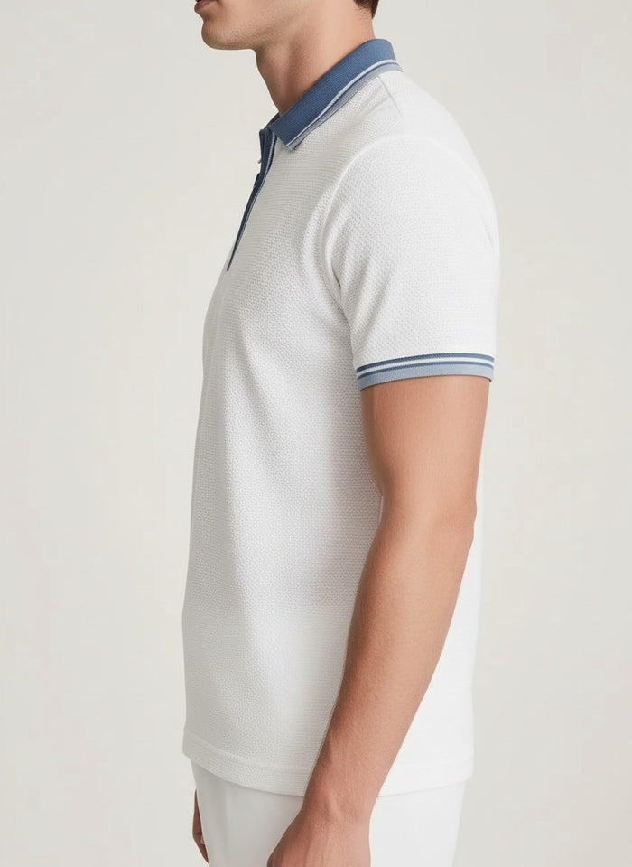 Men Off White Polo Collat Solid T-Shirt