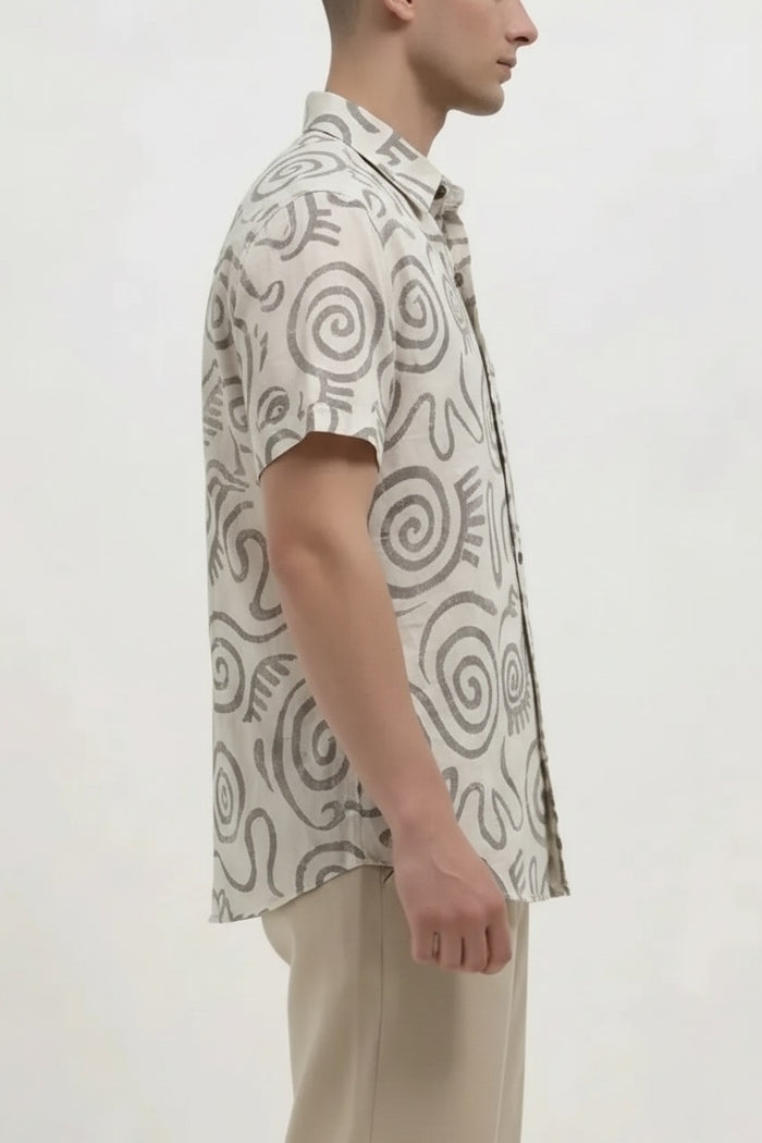 Men Off White Printed Casual Shirt