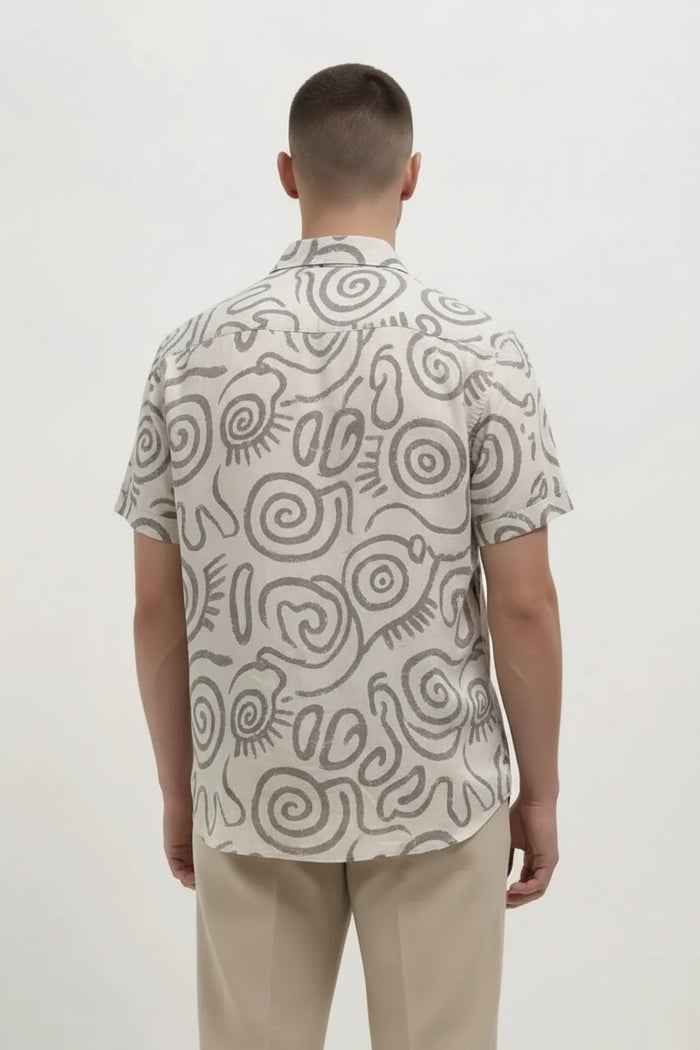 Men Off White Printed Casual Shirt