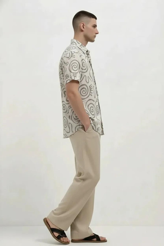Men Off White Printed Casual Shirt