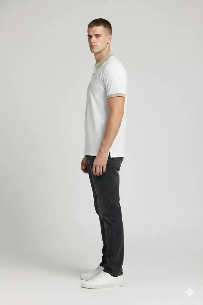 Men Off White Printed Polo Collar T-shirt