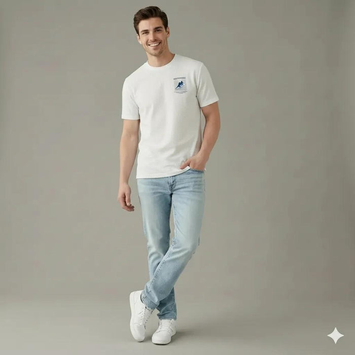 Men Off White Printed Round Neck  T-shirt