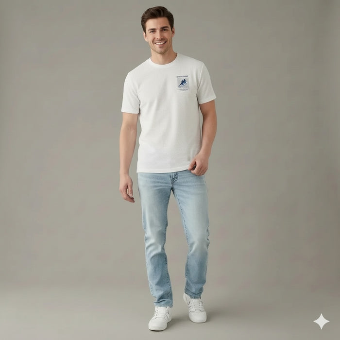 Men Off White Printed Round Neck  T-shirt