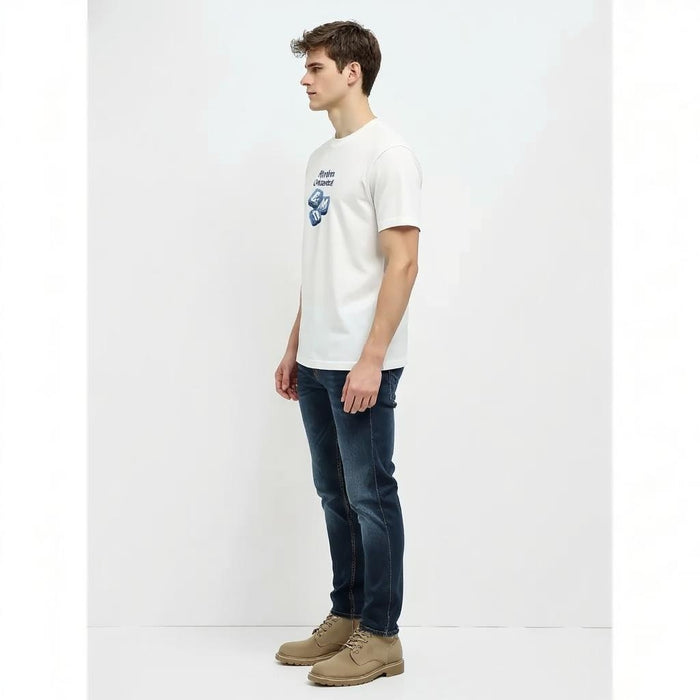 Men Off White Printed Round Neck T-shirt