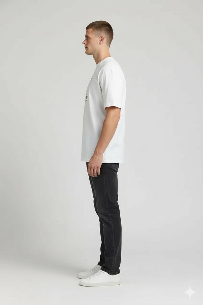 Men Off White Printed Round Neck T-shirt
