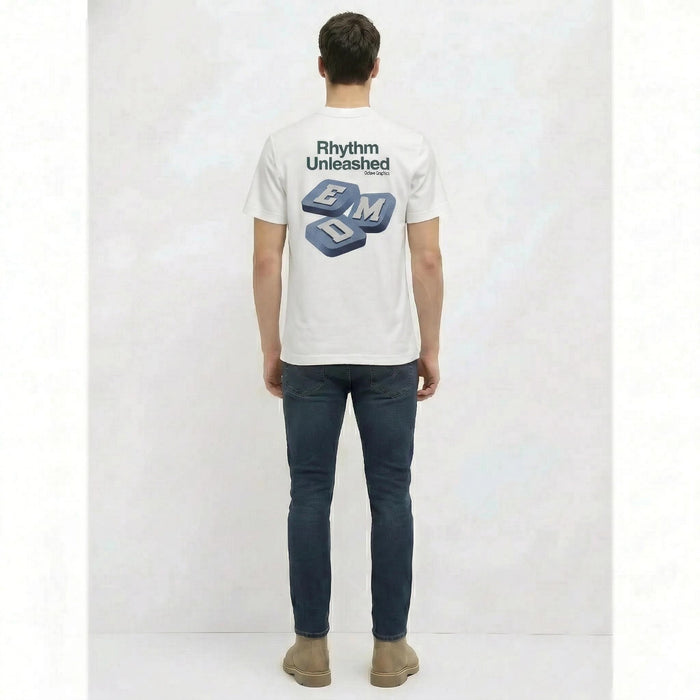 Men Off White Printed Round Neck T-shirt