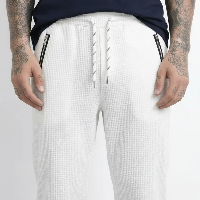 Men Off White Regular Fit Textured Joggers