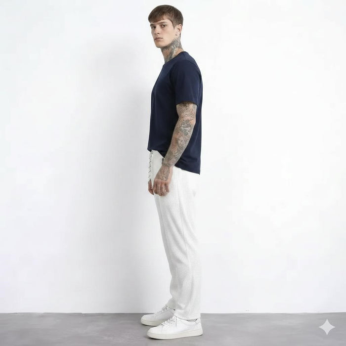 Men Off White Regular Fit Textured Joggers