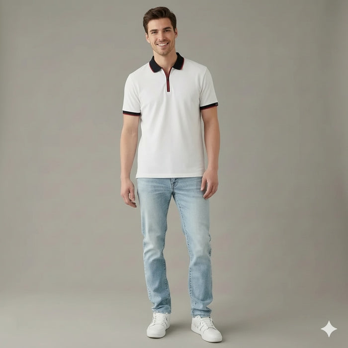 Men Off White Sold Polo Collar T-shirt