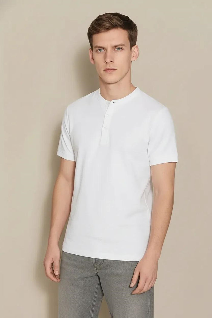 Men Off White Solid High Neck T-shirt