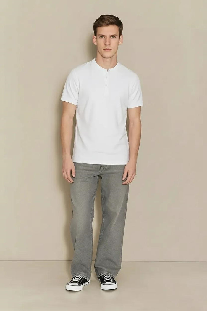 Men Off White Solid High Neck T-shirt