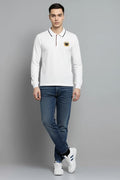 Men Off White Solid Polo Collar T-shirt