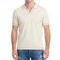 Men Off White Solid Polo Collar T-shirt