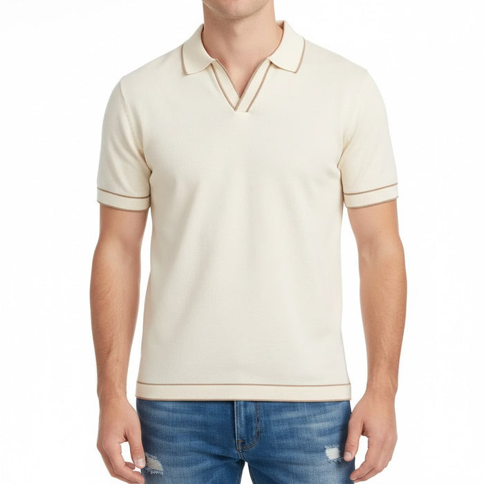 Men Off White Solid Polo Collar T-shirt