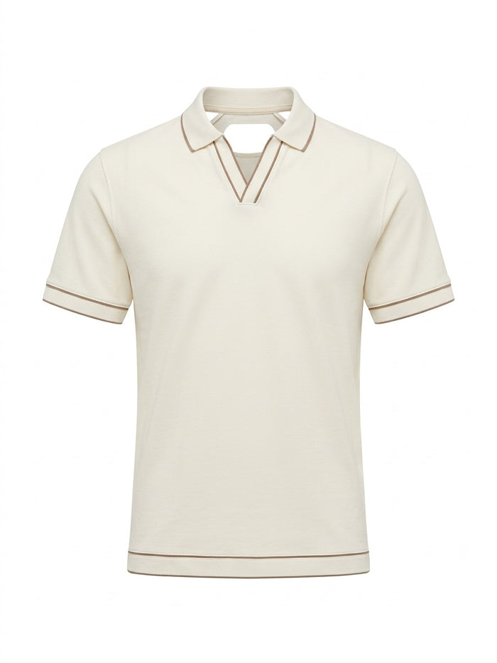 Men Off White Solid Polo Collar T-shirt
