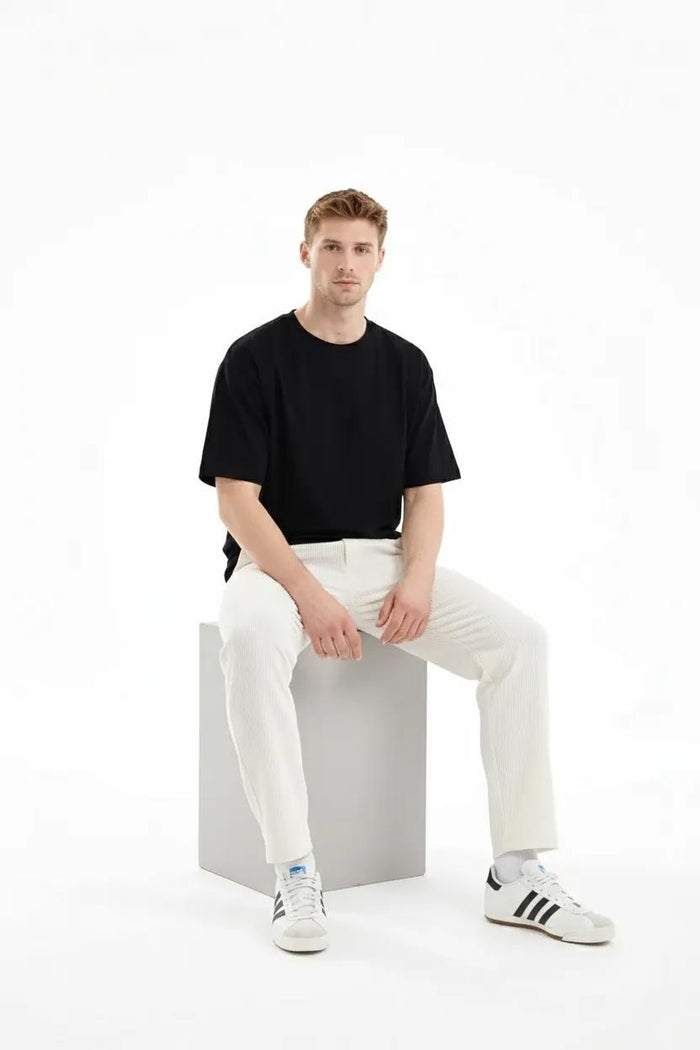 Men Off White Solid Regular Fit Track Pants