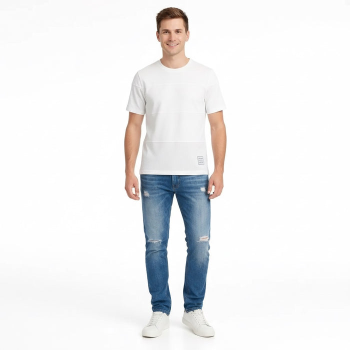 Men Off White Solid Round Neck T-shirt