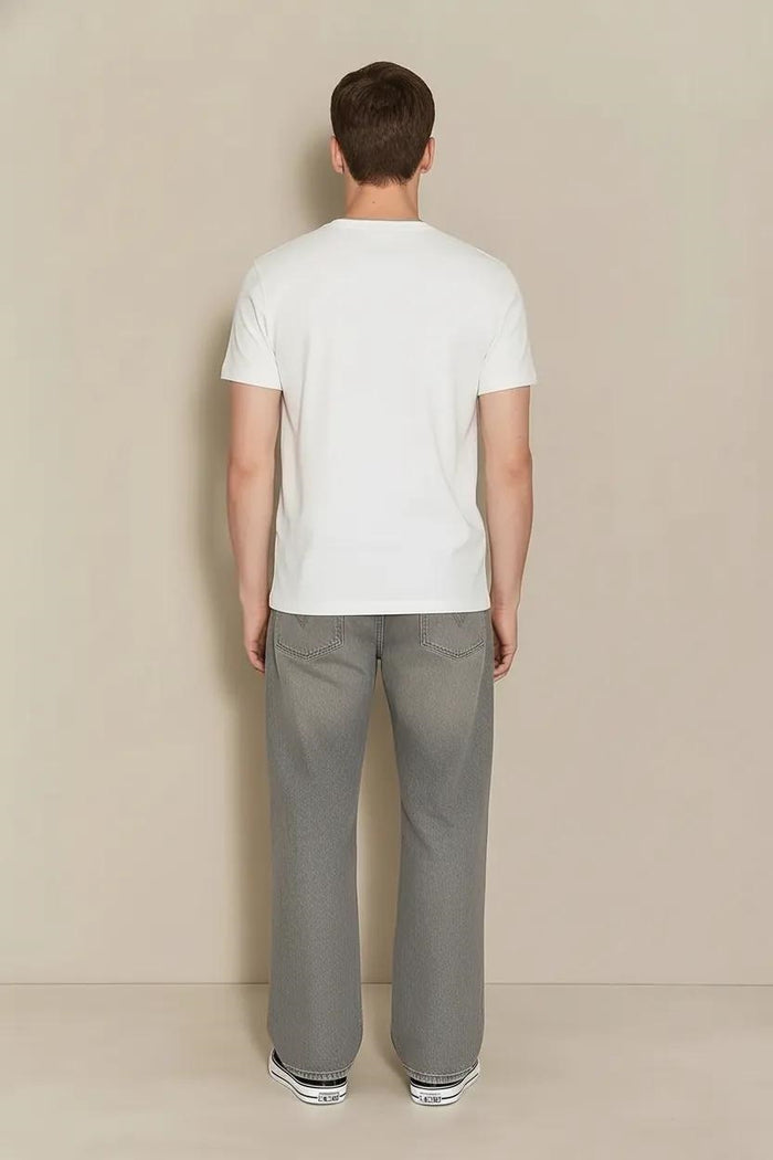 Men Off White Solid Round Neck T-shirt