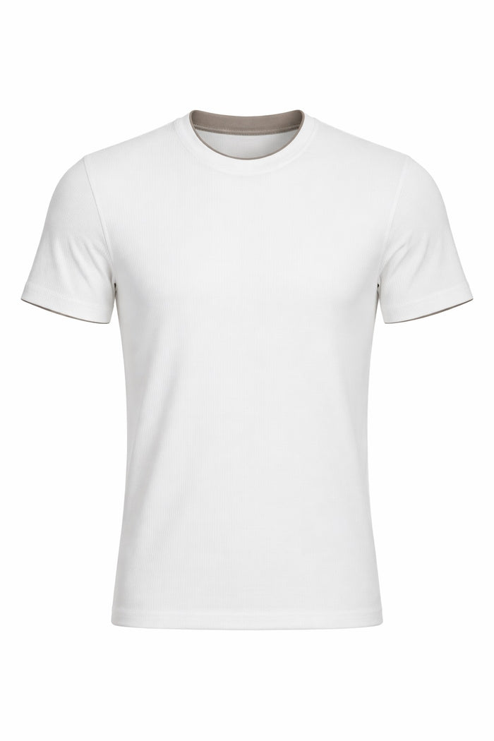 Men Off White Solid Round Neck T-shirt
